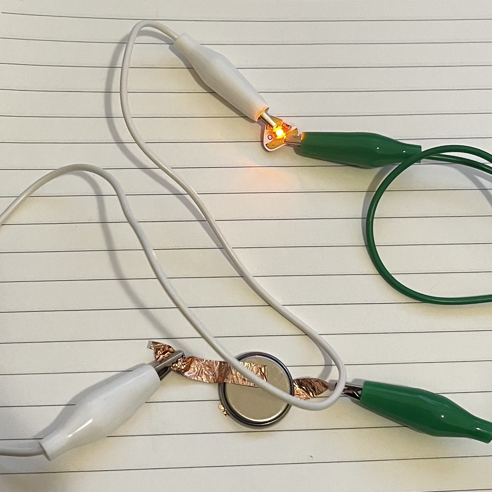 I tried another conductive material: Aligator clips